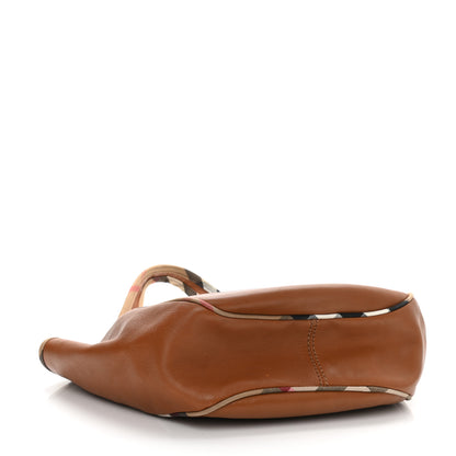 Burberry Calfskin Check Trim Hobo Brown 4 of 12