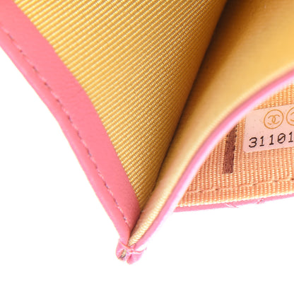 Chanel Lambskin Quilted Flap Card Holder Wallet Pink Yellow 7 of 10