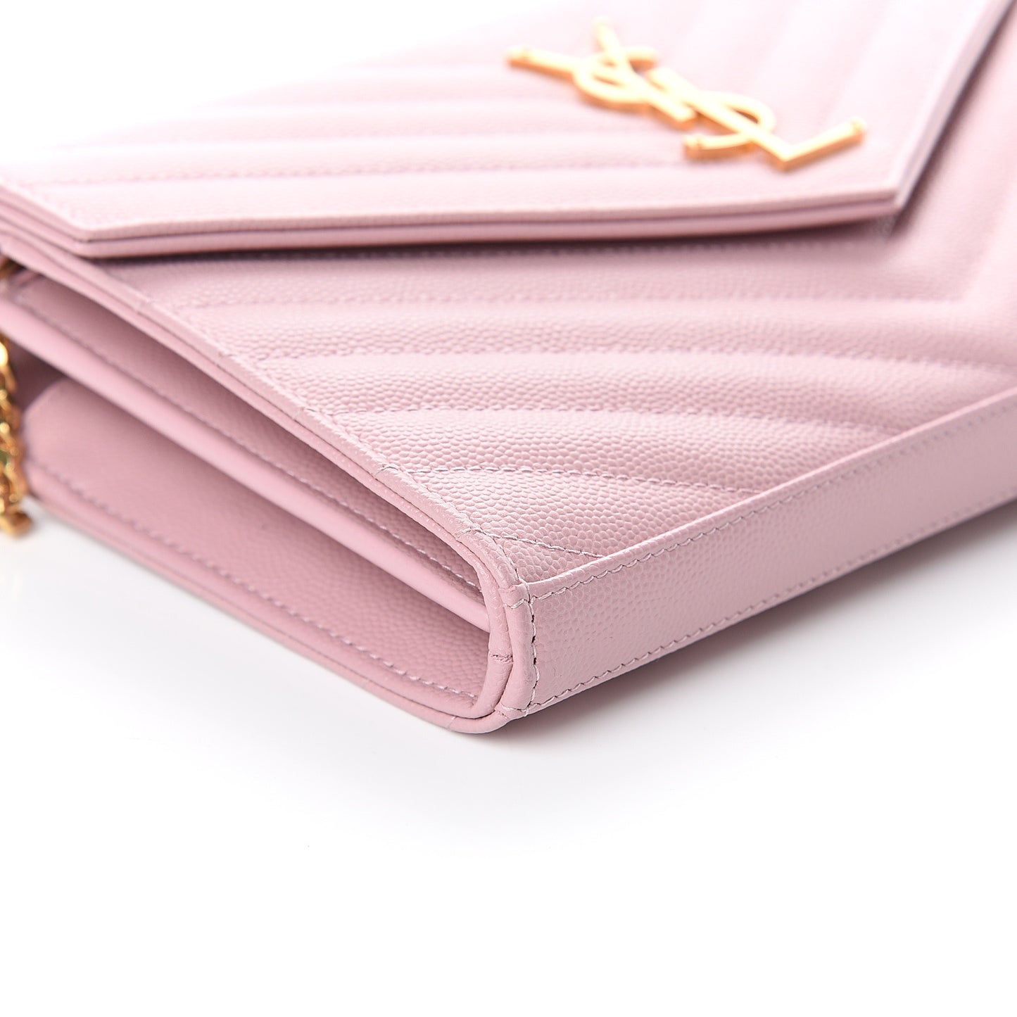 Grain De Poudre Matelasse Chevron Monogram Chain Wallet Pale Pink