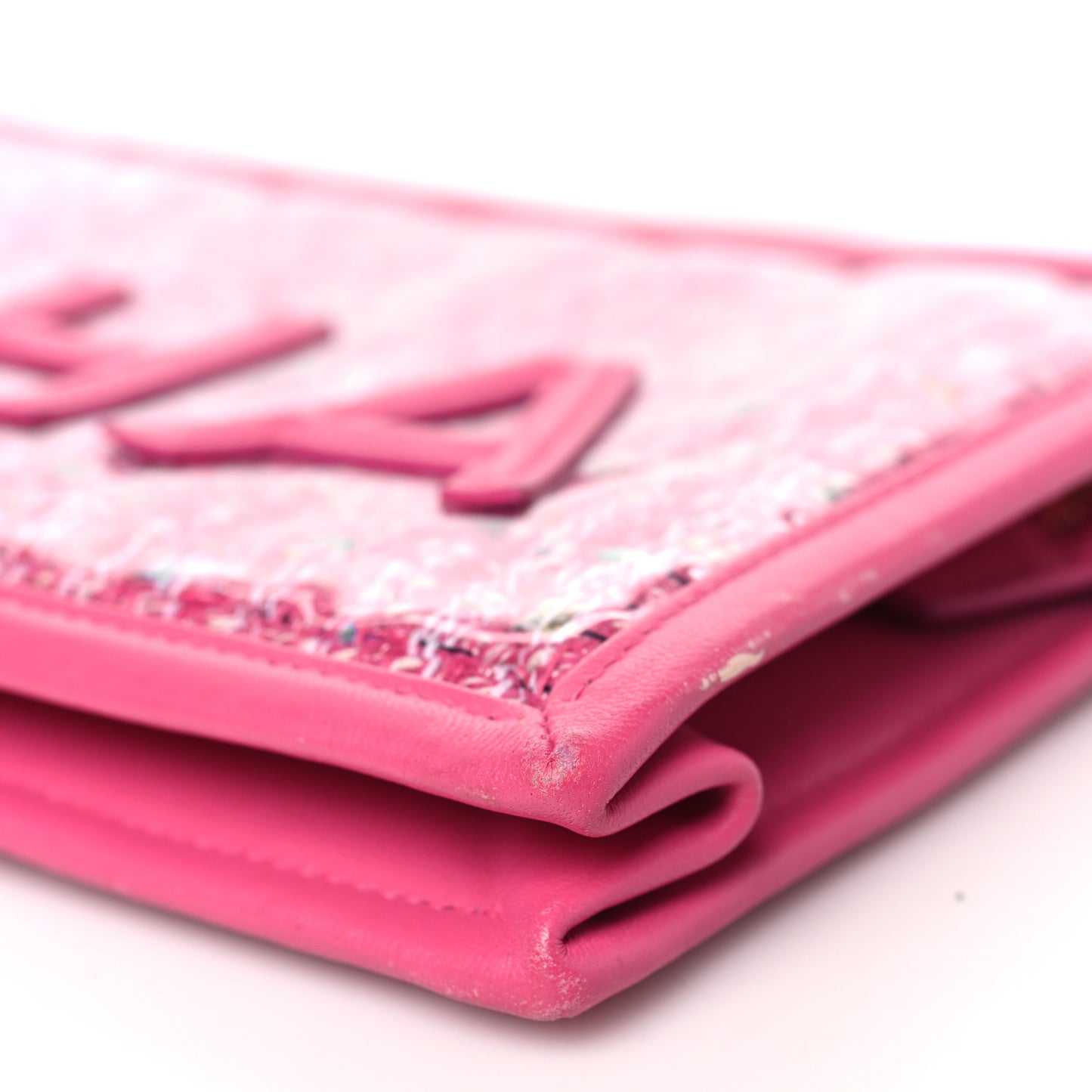 Tweed PVC Lambskin Wristlet Pouch Pink