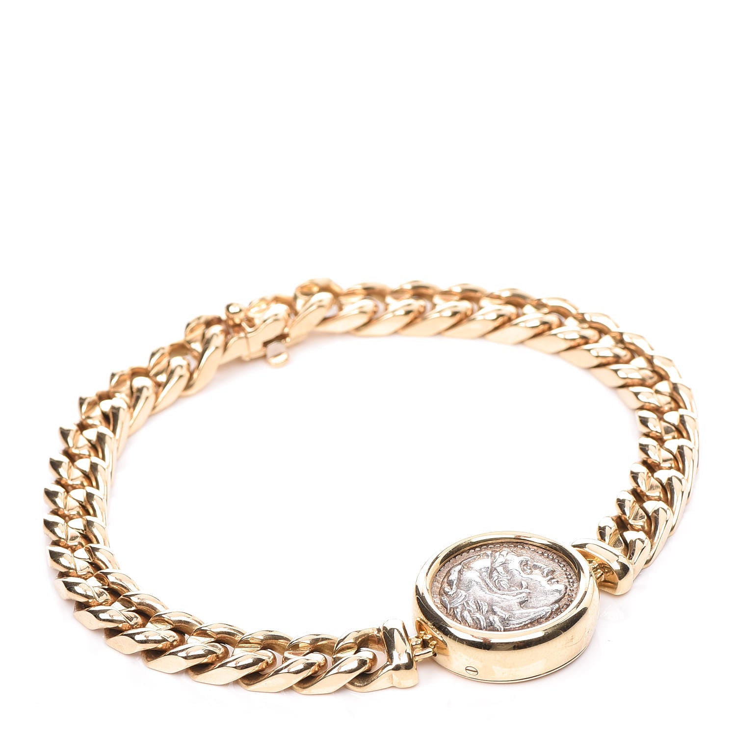 Bulgari 18K Yellow Gold Silver 20mm Monete Ancient Coin Bracelet 1 of 5