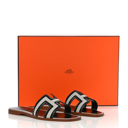 Hermes Calfskin Canvas Oran Sandals 38 Black 12 of 12