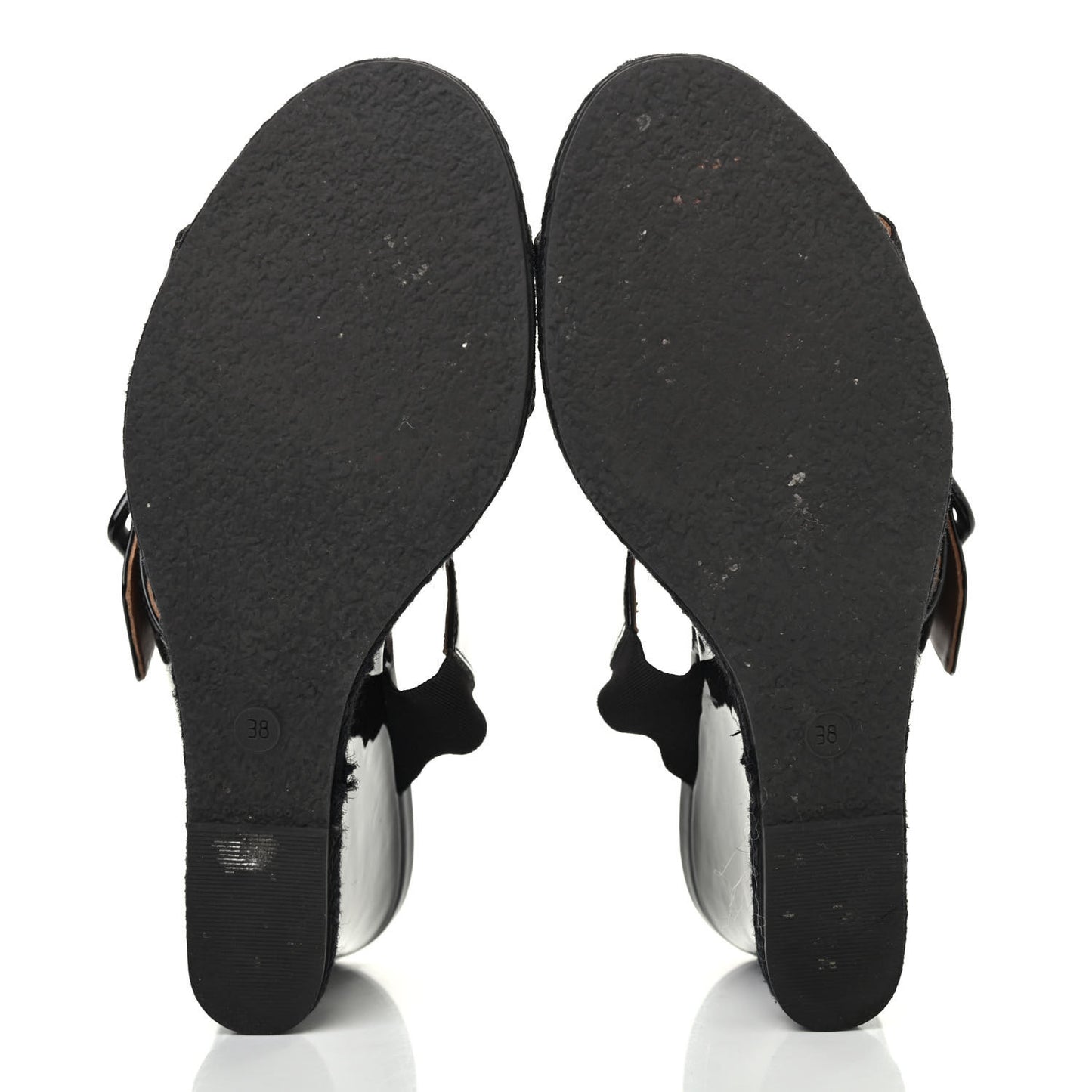 Patent Fabric FF Wedge Sandals 38 Tobacco Black