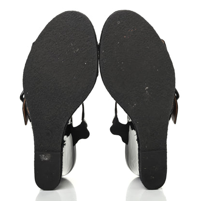 Fendi Patent Fabric FF Wedge Sandals 38 Tobacco Black 4 of 4