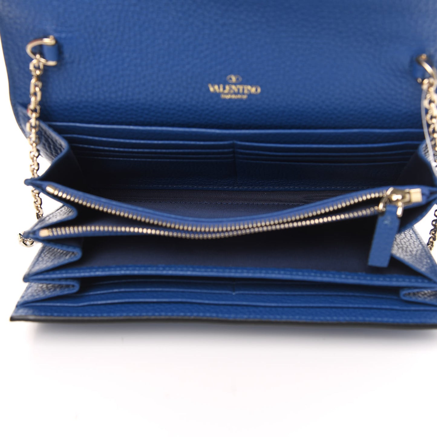 Pebbled Calfskin Rockstud Envelope Wallet On Chain Bag Blu Delft