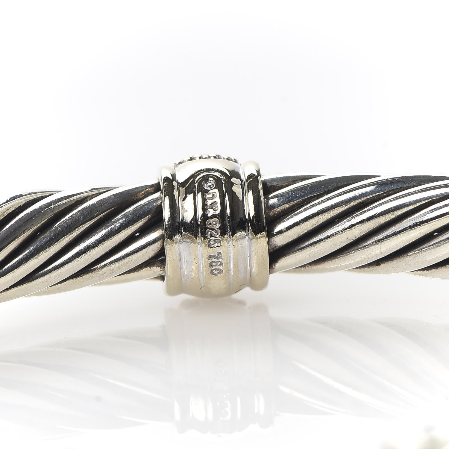 David Yurman Sterling Silver 18K White Gold Diamond 7mm Cable Classics Station Bracelet 4 of 6