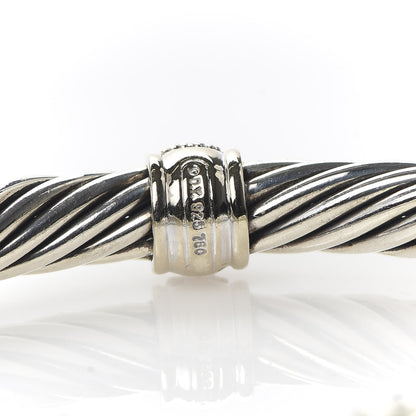 David Yurman Sterling Silver 18K White Gold Diamond 7mm Cable Classics Station Bracelet 4 of 6