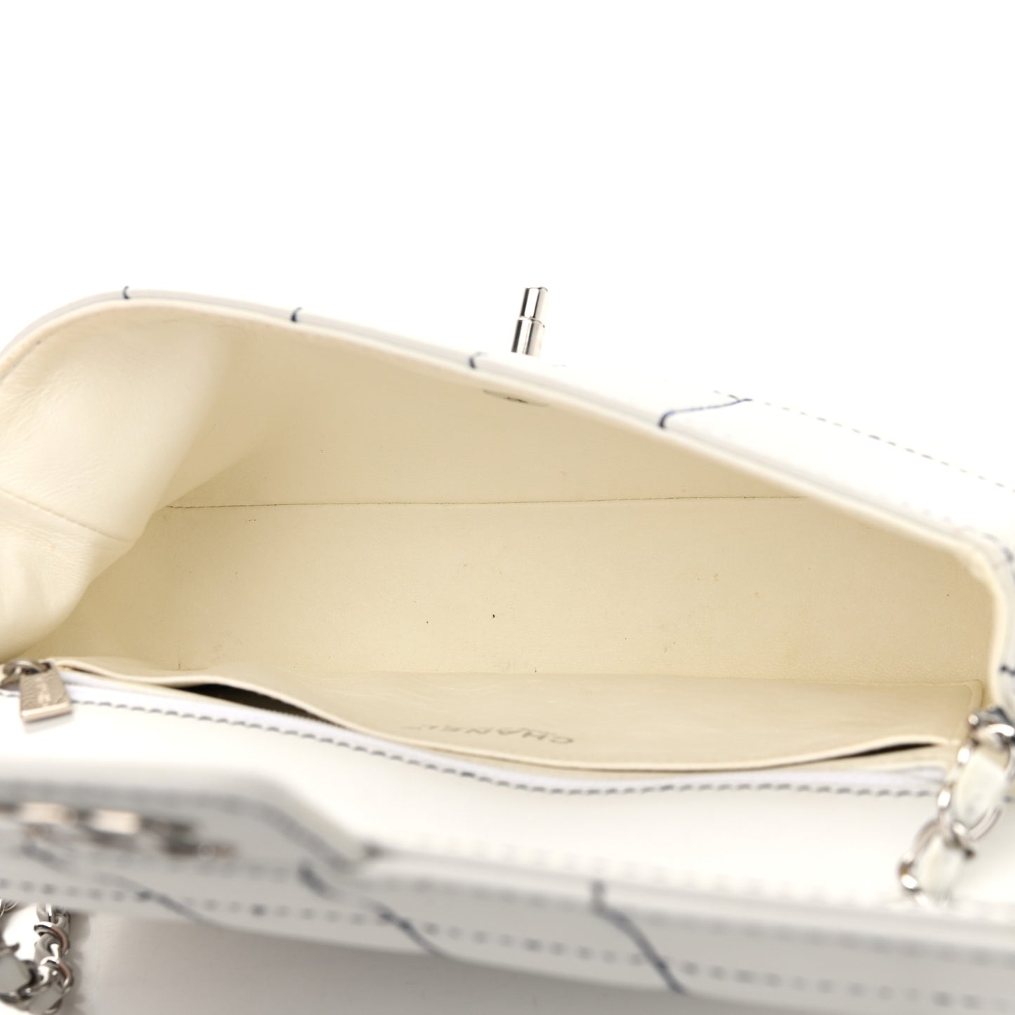 Lambskin Stitched Medium Chocolate Bar Flap White