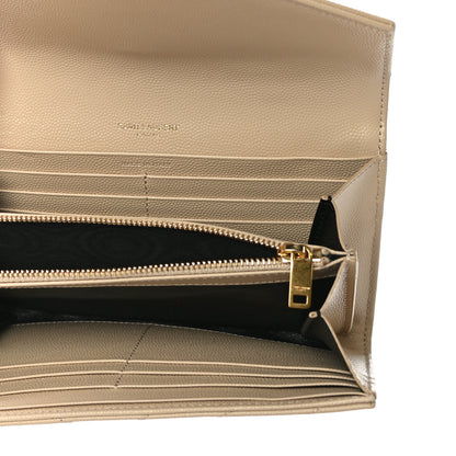 Saint Laurent Grain De Poudre Matelasse Chevron Monogram Flap Wallet Taupe 5 of 9