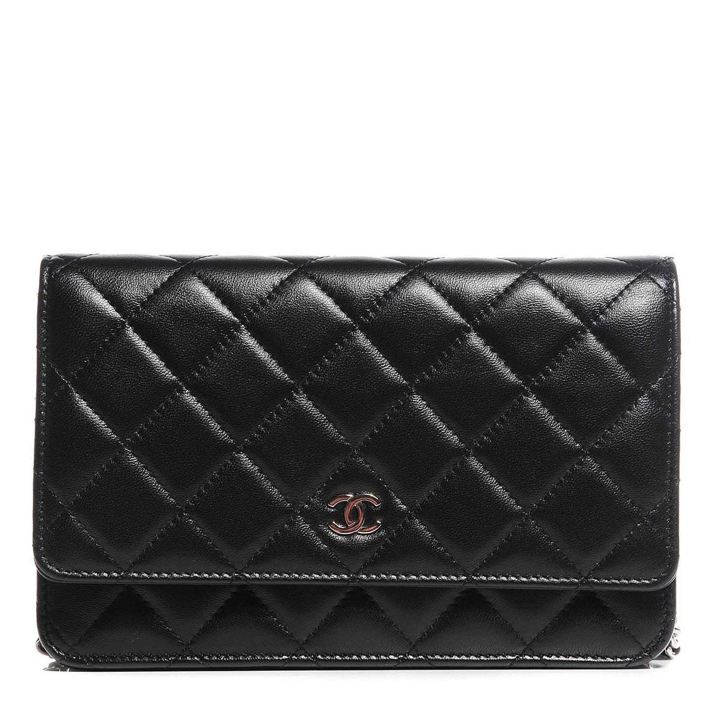 Lambskin Quilted Wallet On Chain WOC Black