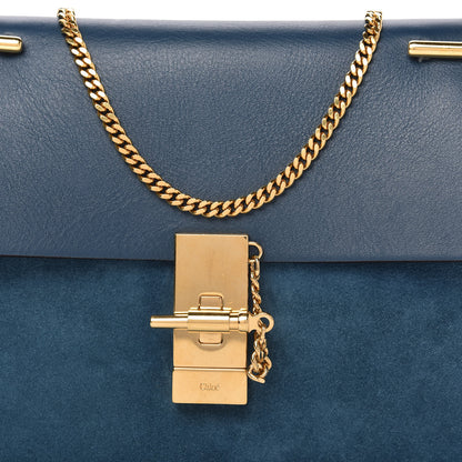 Chloe Suede Smooth Calfskin Drew Shoulder Bag Majolica Blue 10 of 11