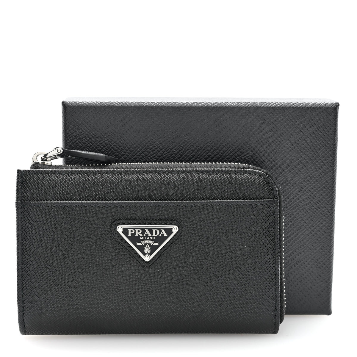 Saffiano Triangle Zip Around Keychain Black