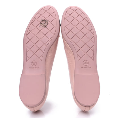 Chanel Shiny Crumpled Calfskin Patent CC Cap Toe Ballerina Flats 40 Light Pink Black 5 of 9