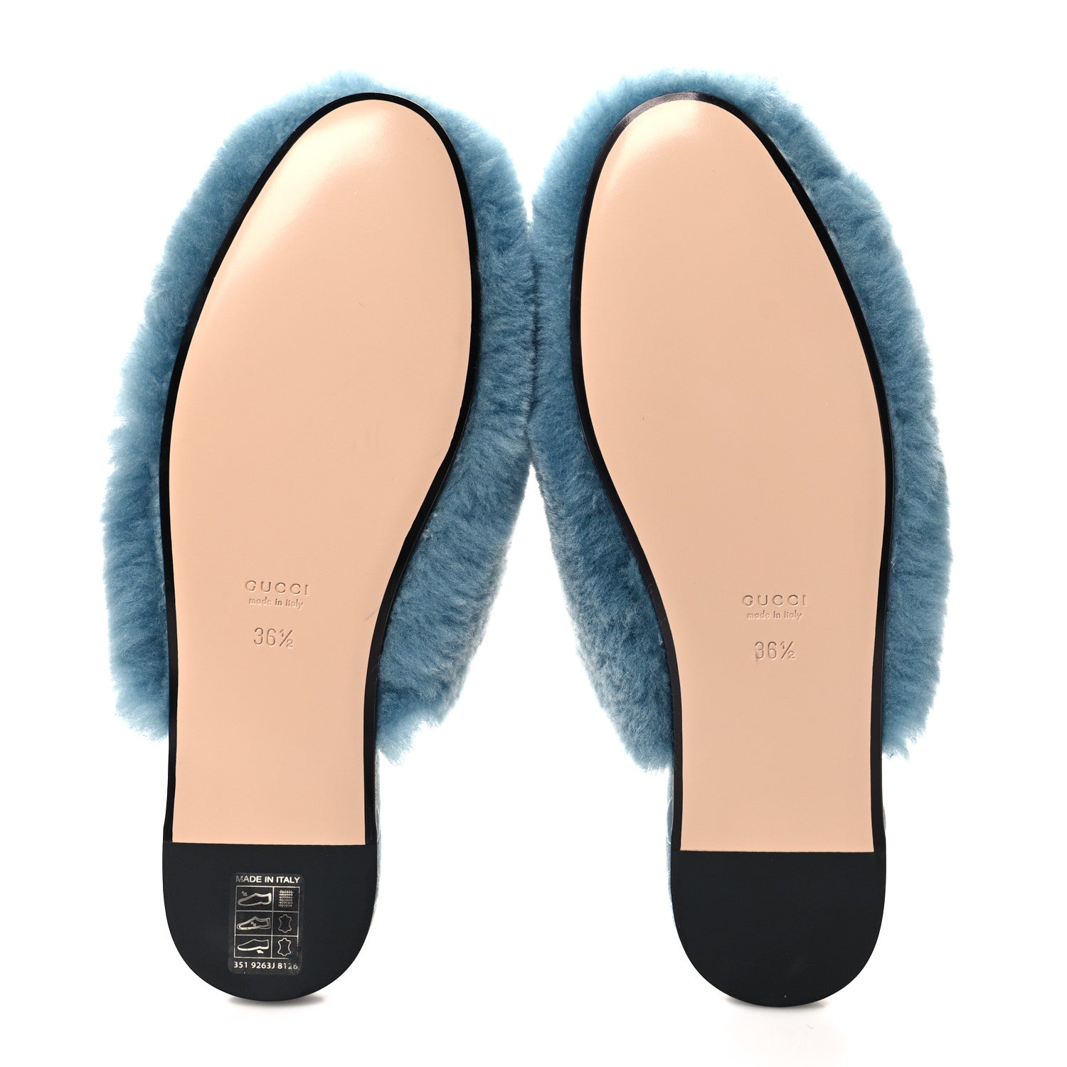 Gucci Faux Fur Interlocking G Slippers 36.5 Blue Black 5 of 9