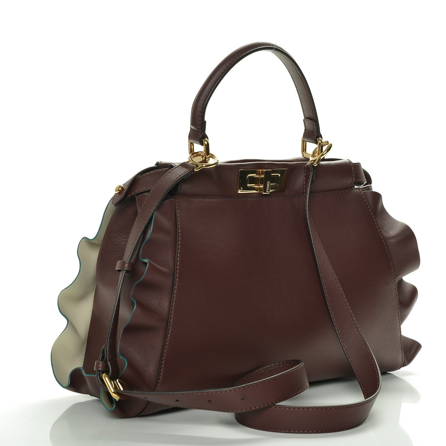Fendi Vitello Seta Waves Bi-Color Medium Peekaboo Iconic Satchel Bordeaux Latte 3 of 6