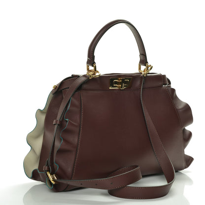 Fendi Vitello Seta Waves Bi-Color Medium Peekaboo Iconic Satchel Bordeaux Latte 3 of 6