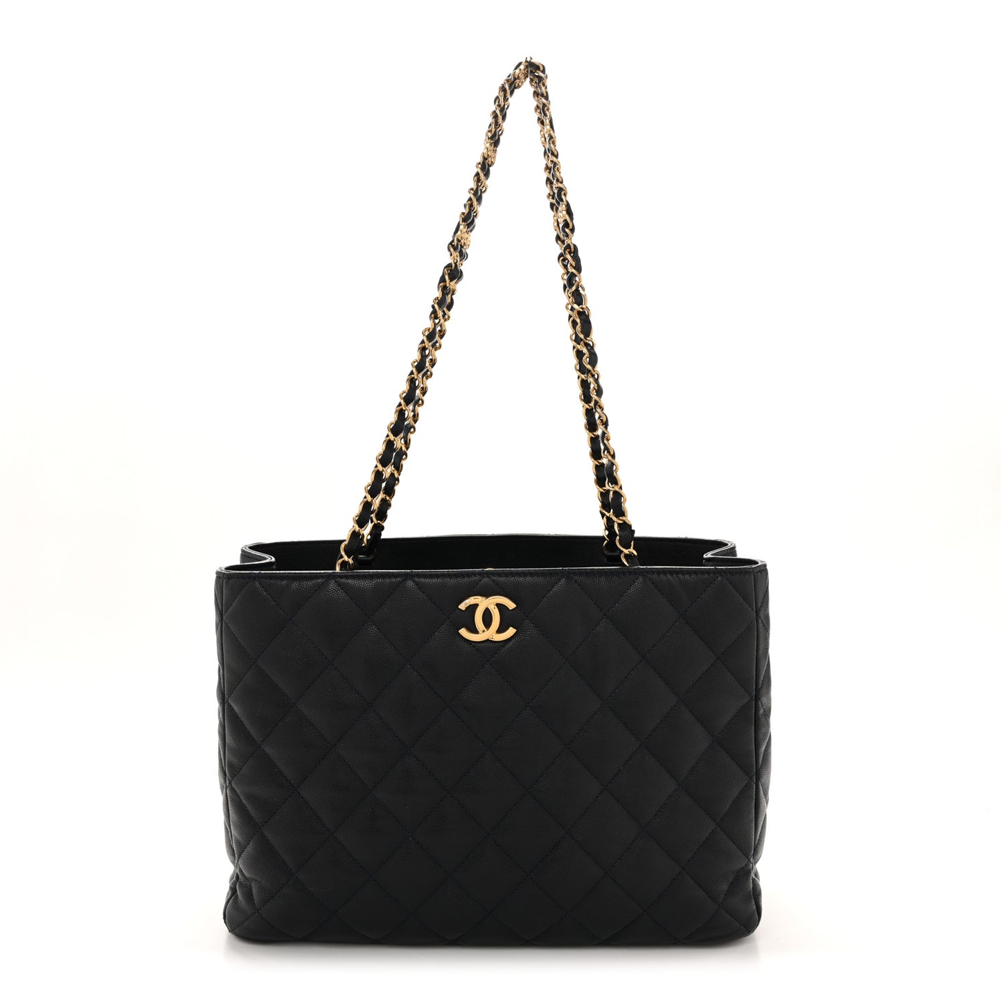 Caviar Quilted Small Shopping Tote Navy
