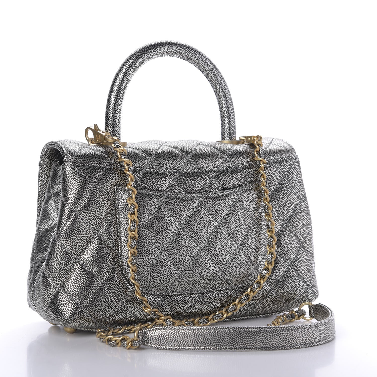 Chanel Metallic Caviar Quilted Mini Coco Handle Flap Silver 3 of 10