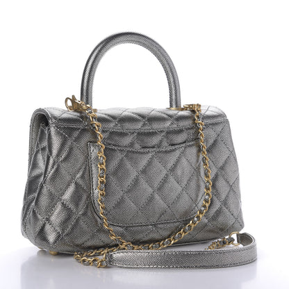 Chanel Metallic Caviar Quilted Mini Coco Handle Flap Silver 3 of 10