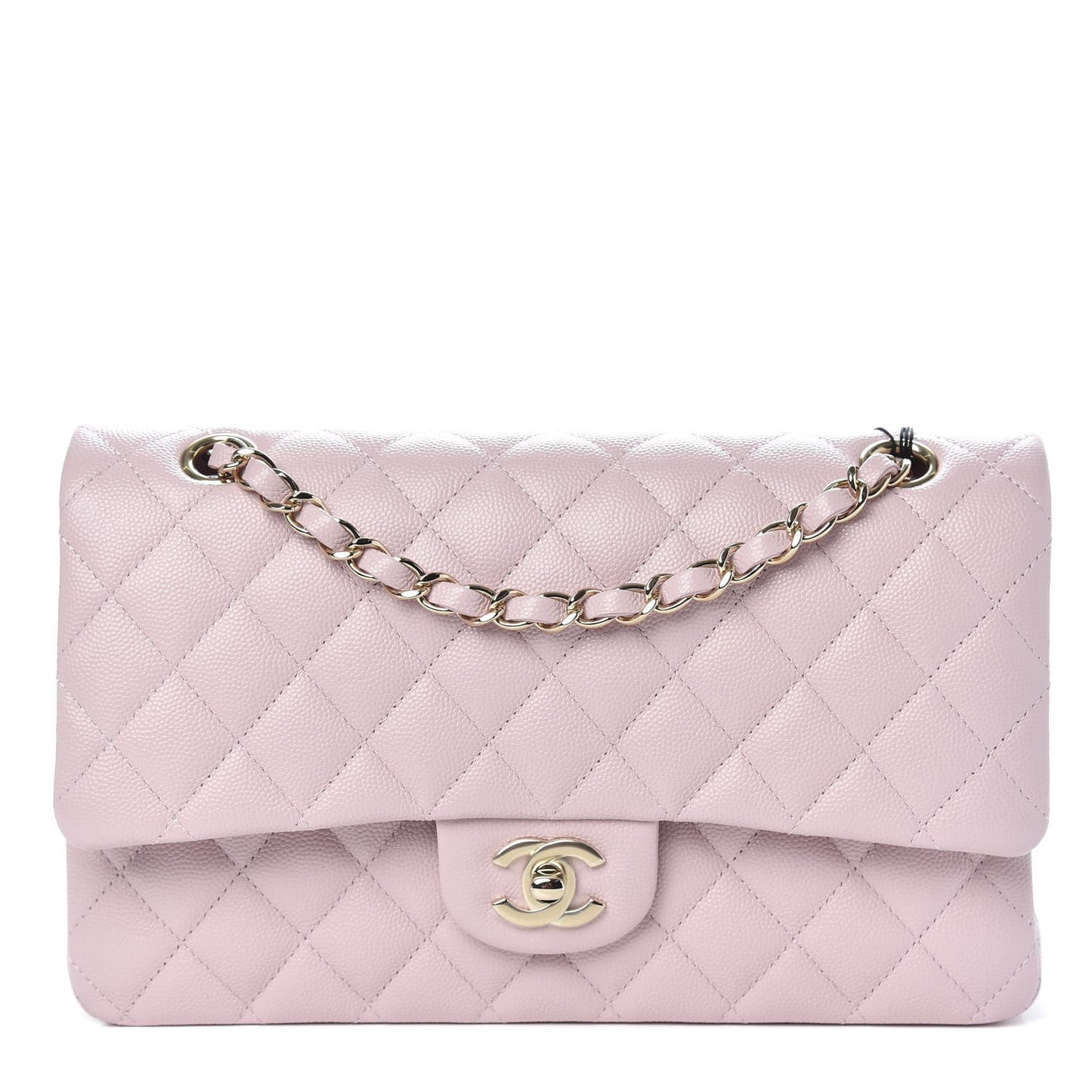 Caviar Quilted Medium Double Flap Light Pink