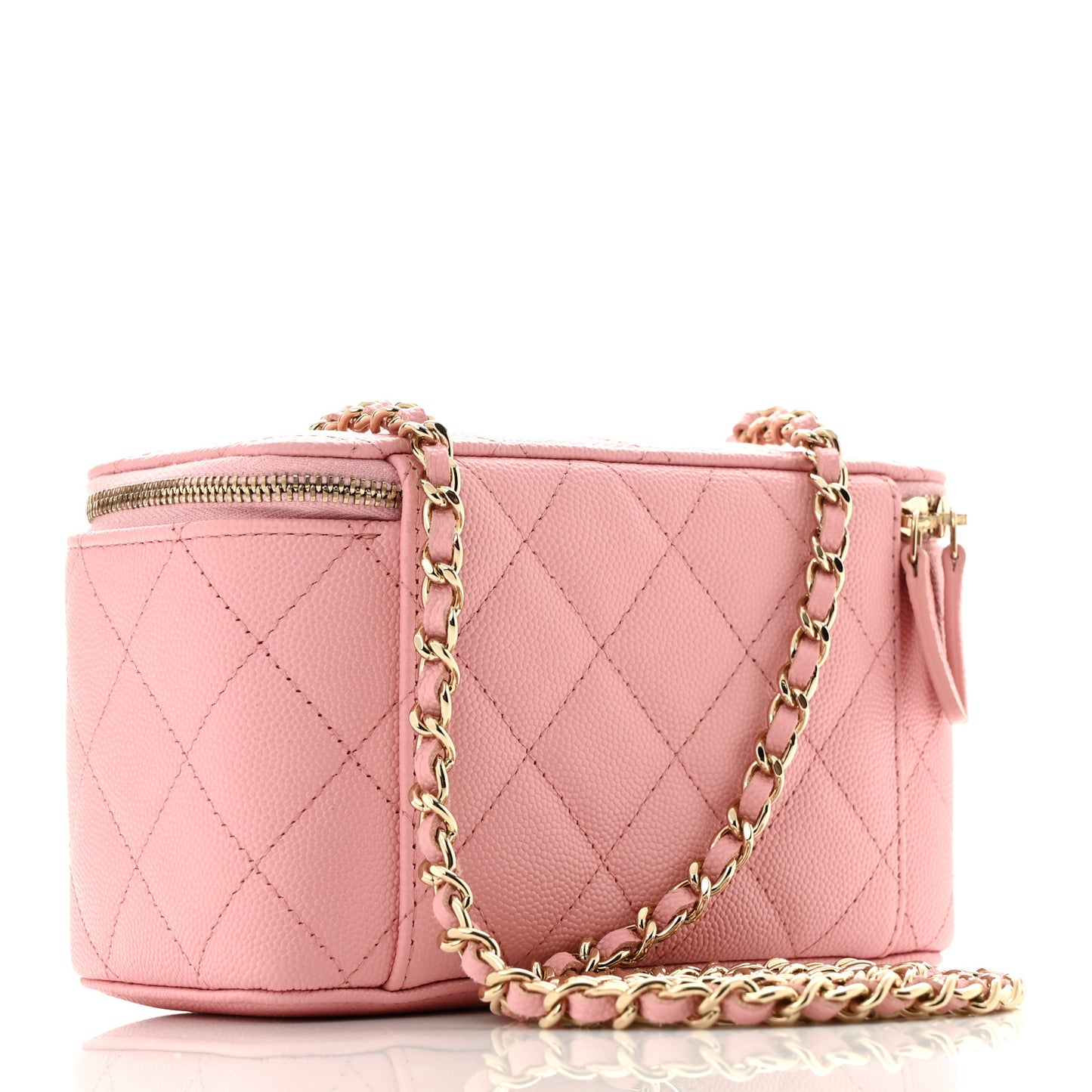Caviar Quilted Small Vanity Case With Chain Pink