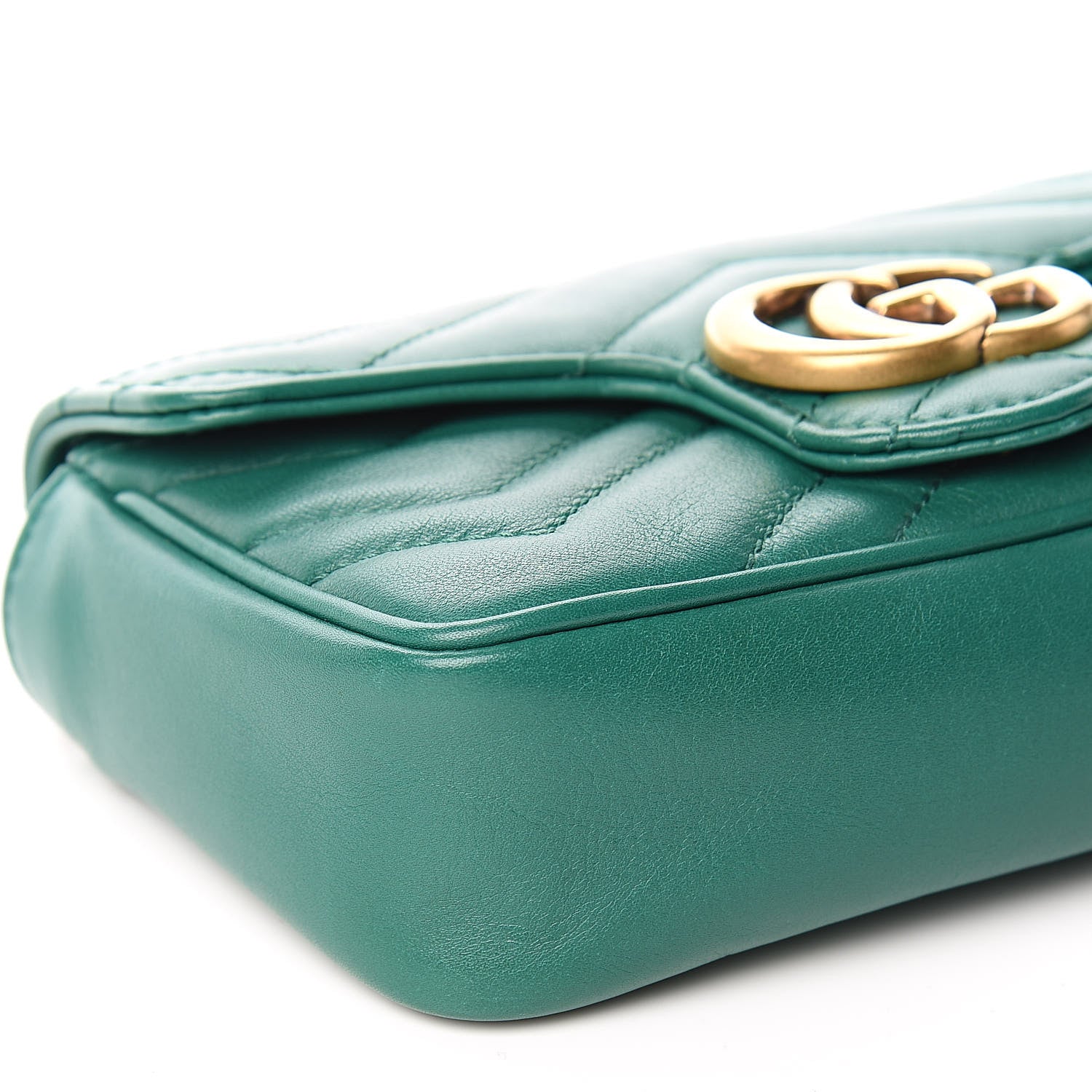 Gucci Calfskin Matelasse Super Mini GG Marmont Shoulder Bag Emerald Green 8 of 11