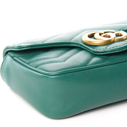 Gucci Calfskin Matelasse Super Mini GG Marmont Shoulder Bag Emerald Green 8 of 11