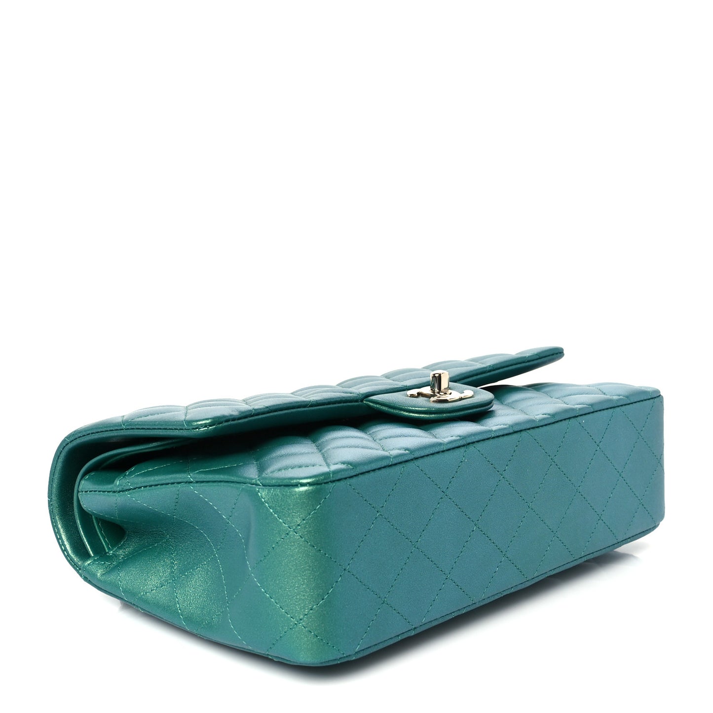 Iridescent Caviar Quilted Medium Double Flap Green