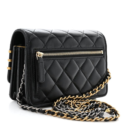 Chanel Lambskin Quilted Coco Clips Mini Wallet On Chain WOC Black 3 of 14