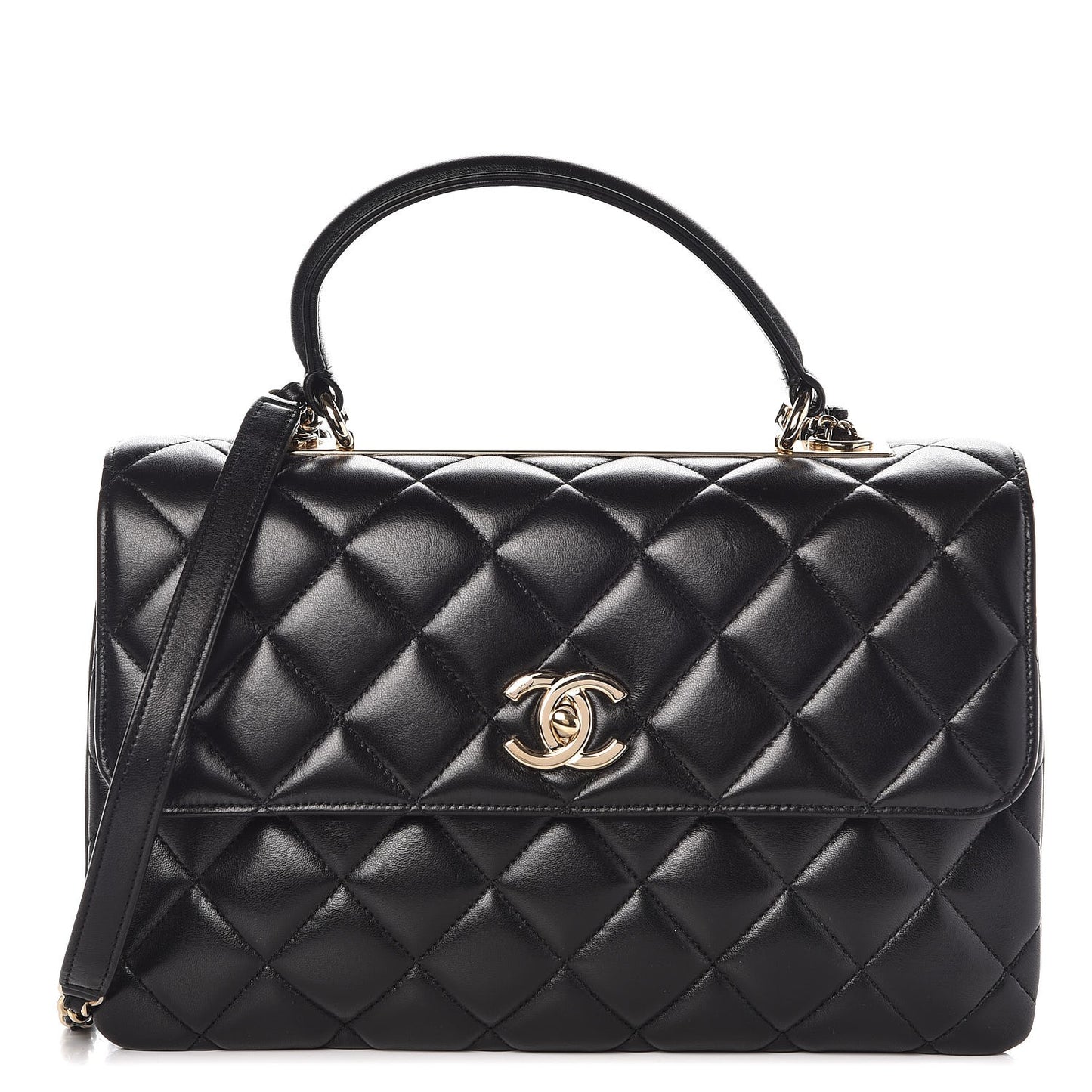 Lambskin Quilted Medium Trendy CC Flap Dual Handle Bag Black