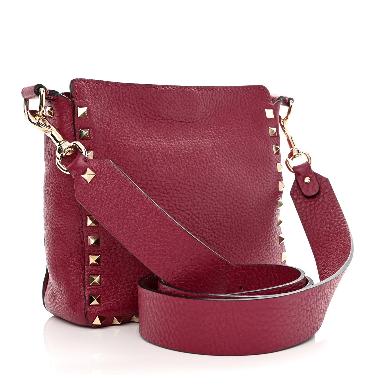 Valentino Garavani Pebbled Calfskin Mini Rockstud Flip-Lock Messenger Bag Raspberry 3 of 8