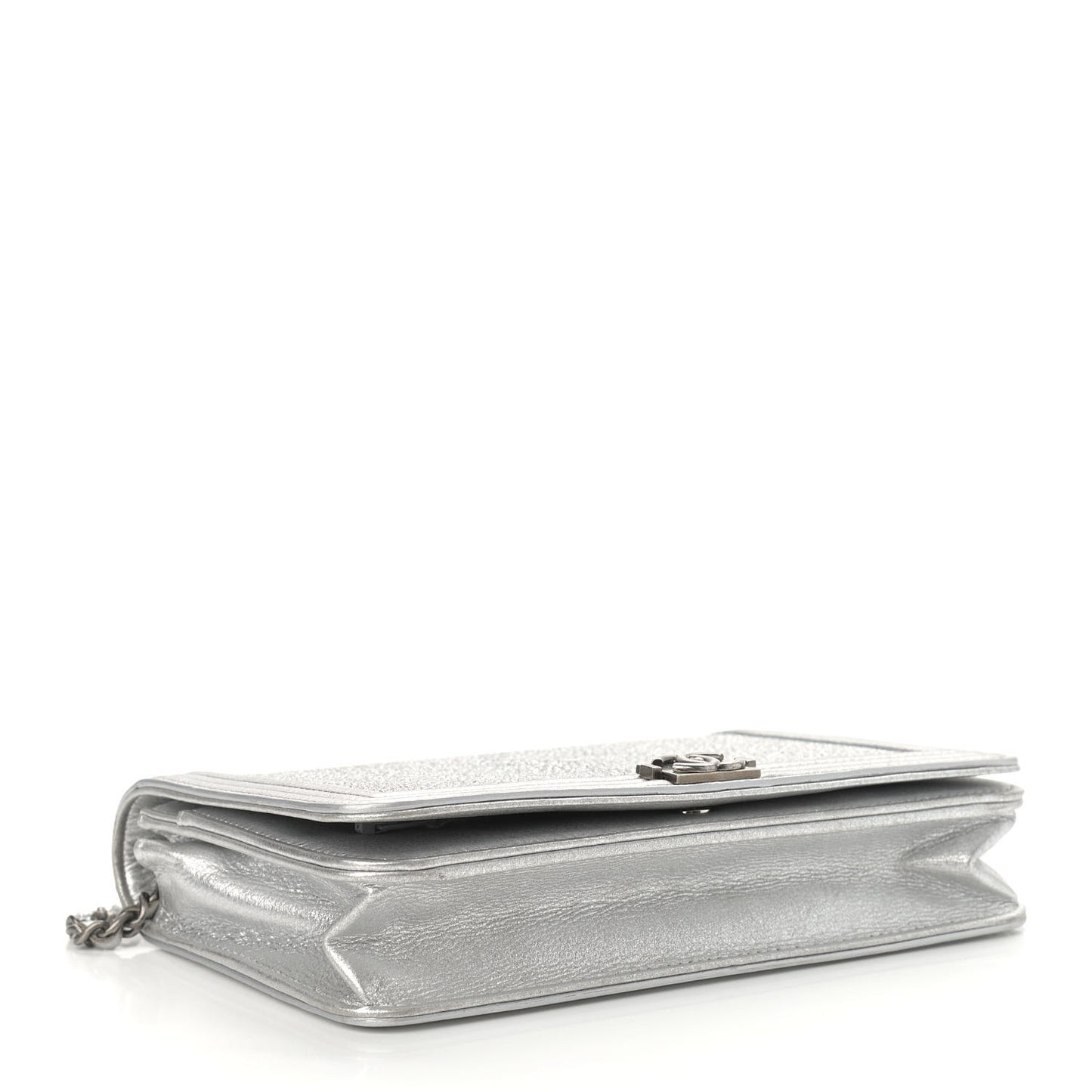 Metallic Galuchat Stingray Lambskin Boy Wallet On Chain WOC Silver