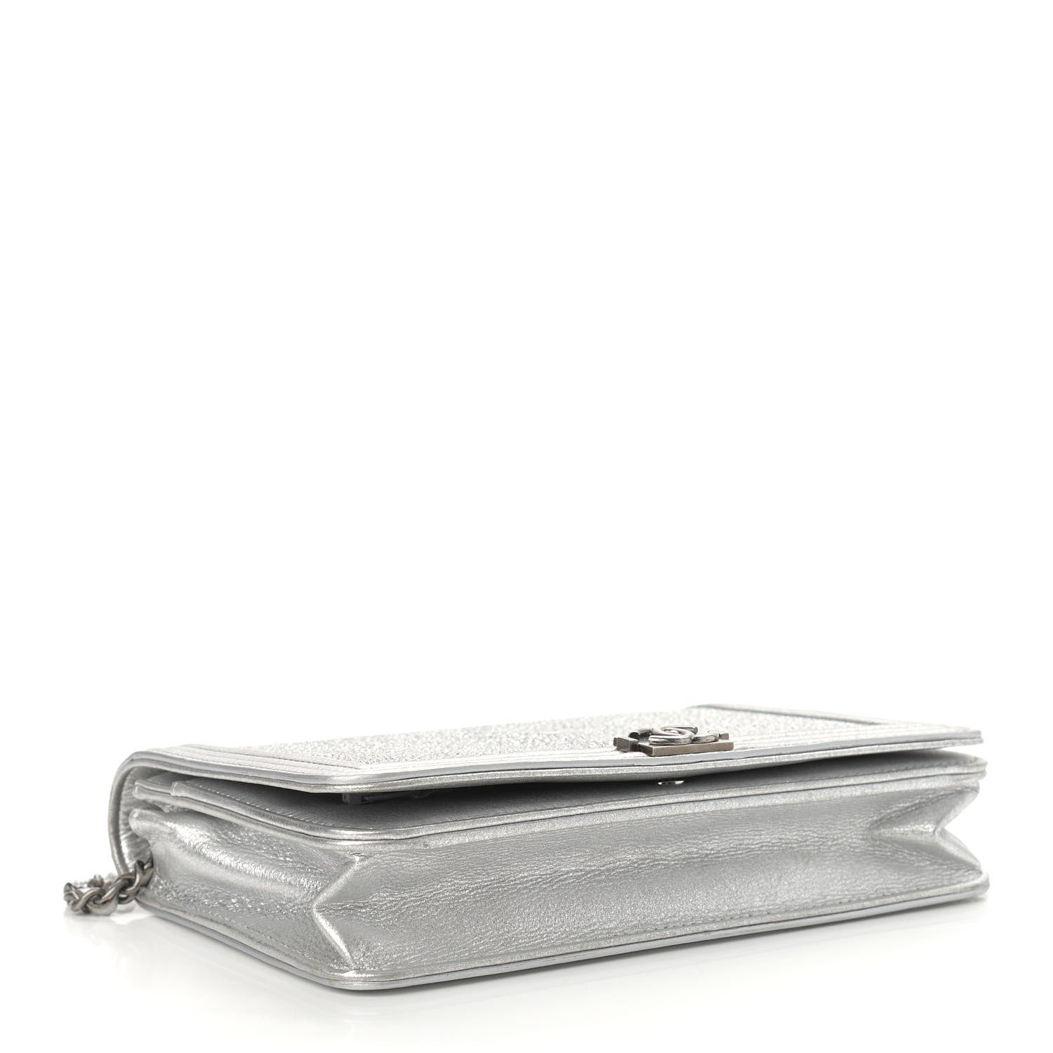 Chanel Metallic Galuchat Stingray Lambskin Boy Wallet On Chain WOC Silver 4 of 14