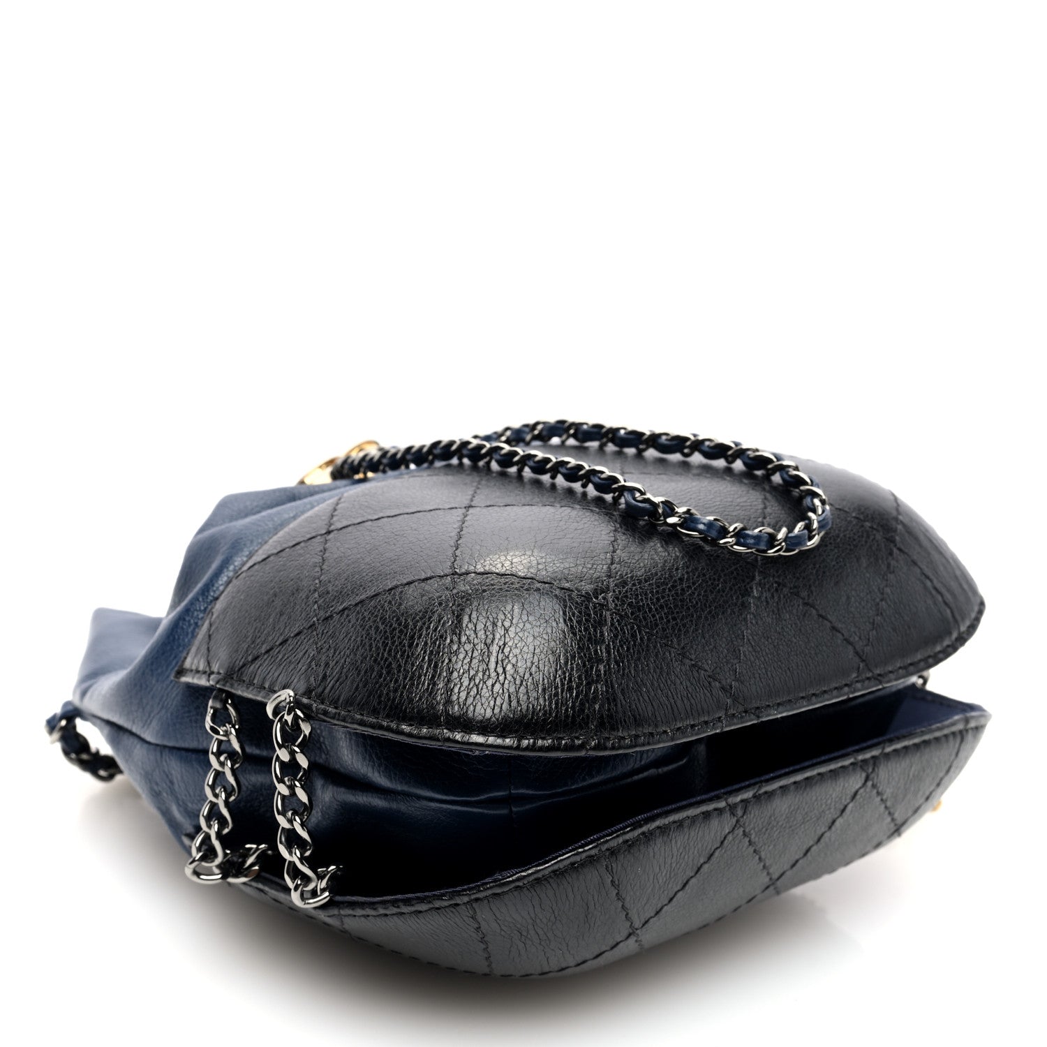Chanel Calfskin Quilted Small Gabrielle Bucket Navy Blue Black 4 of 10