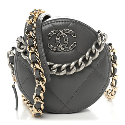 Chanel Lambskin Quilted Chanel 19 Round Clutch With Chain Grey 1 of 10