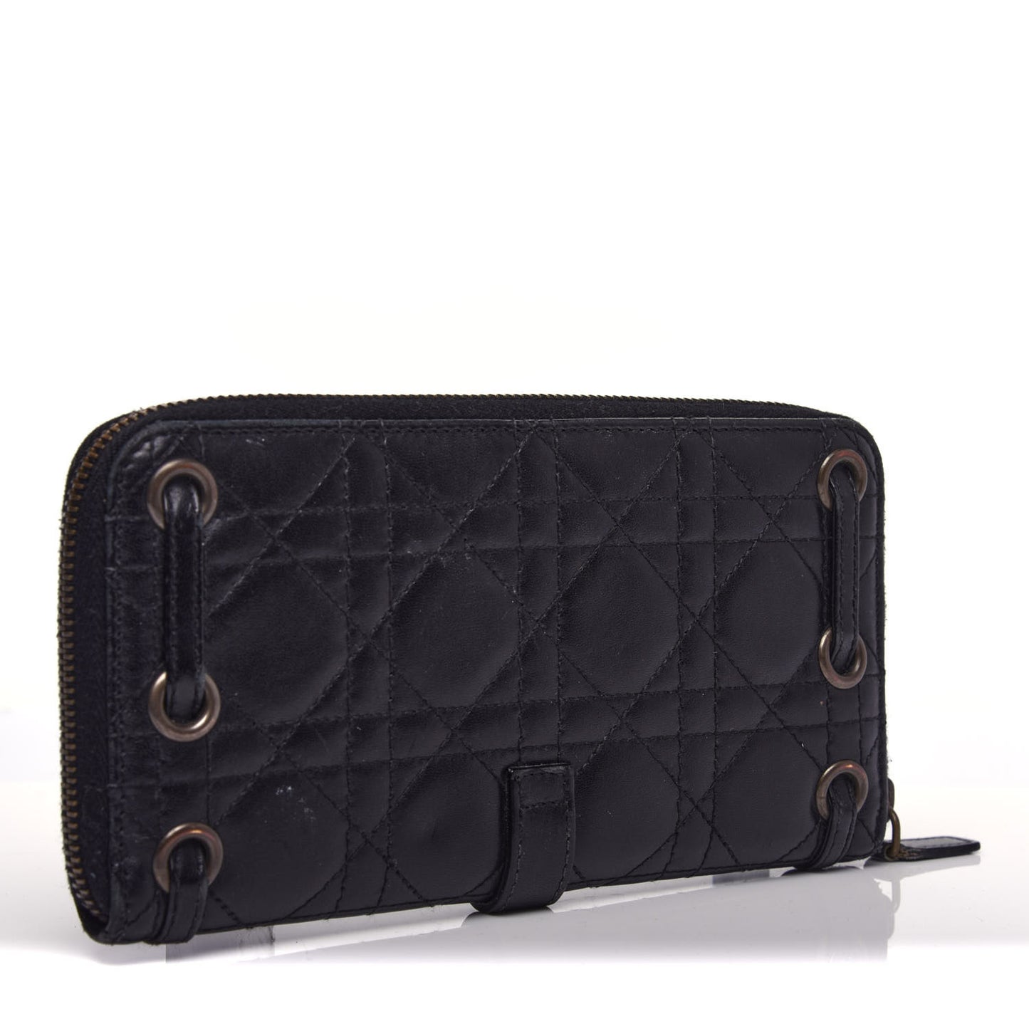 Lambskin Cannage D Continental Zip Wallet Black