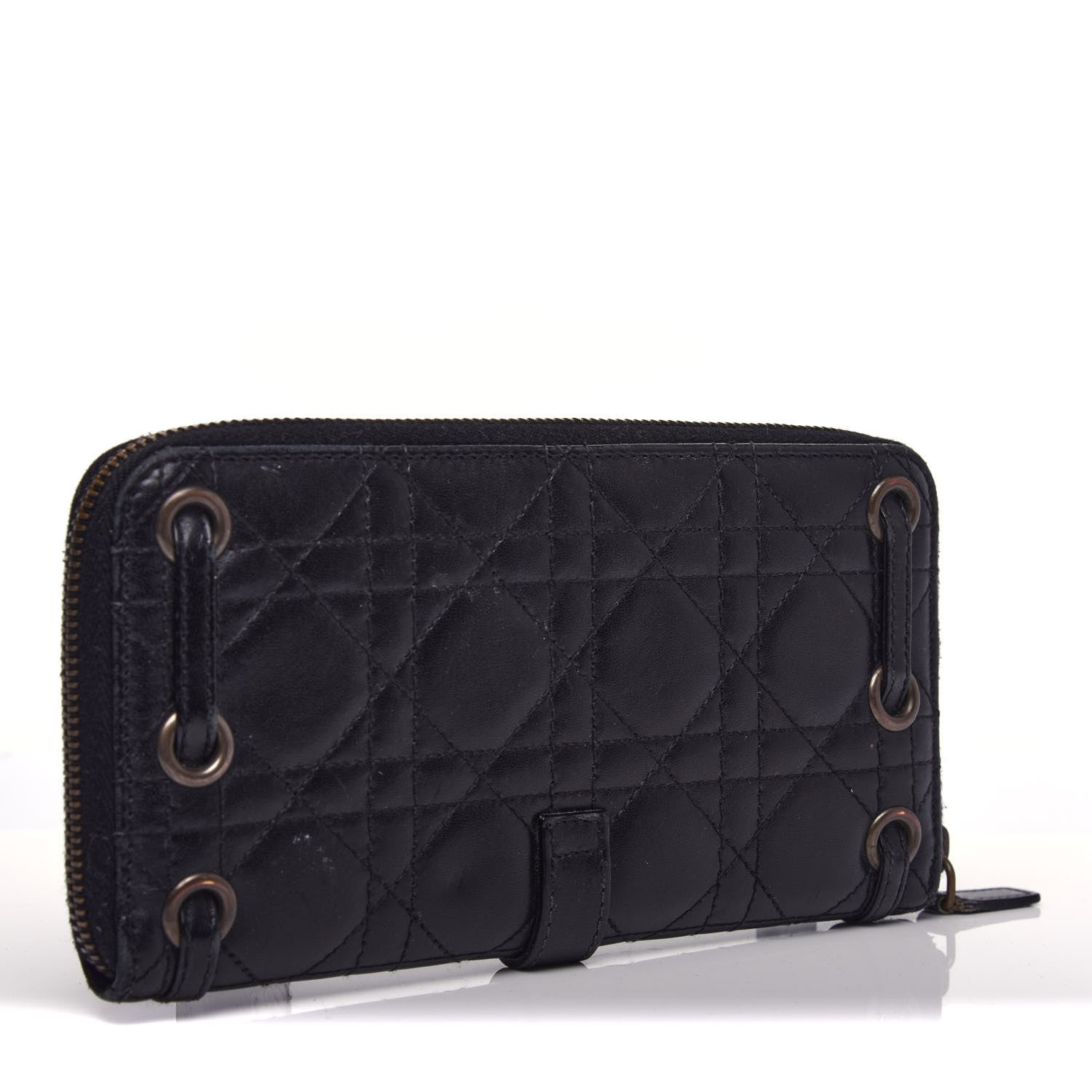 Christian Dior Lambskin Cannage D Continental Zip Wallet Black 3 of 10
