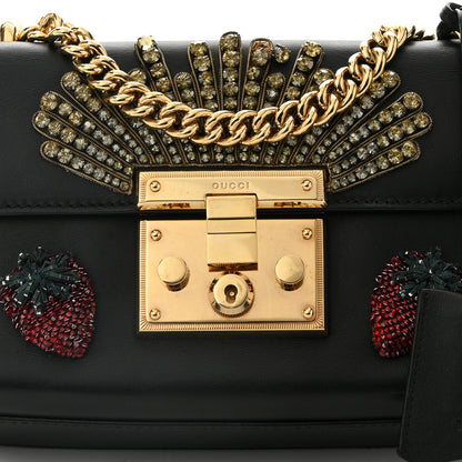 Gucci Calfskin Strawberry Embroidered Small Padlock Shoulder Bag Black 8 of 11