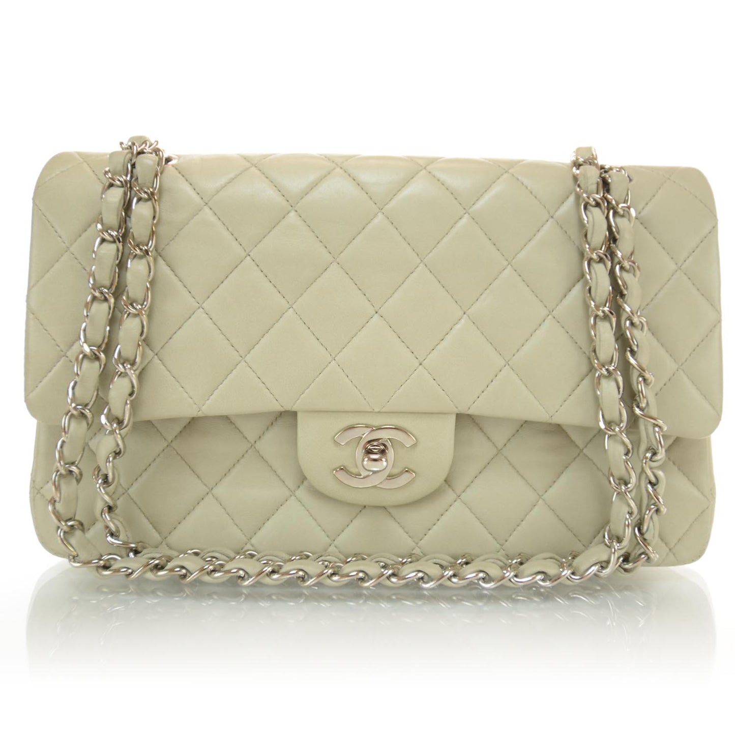 Lambskin Medium Double Flap Light Gray