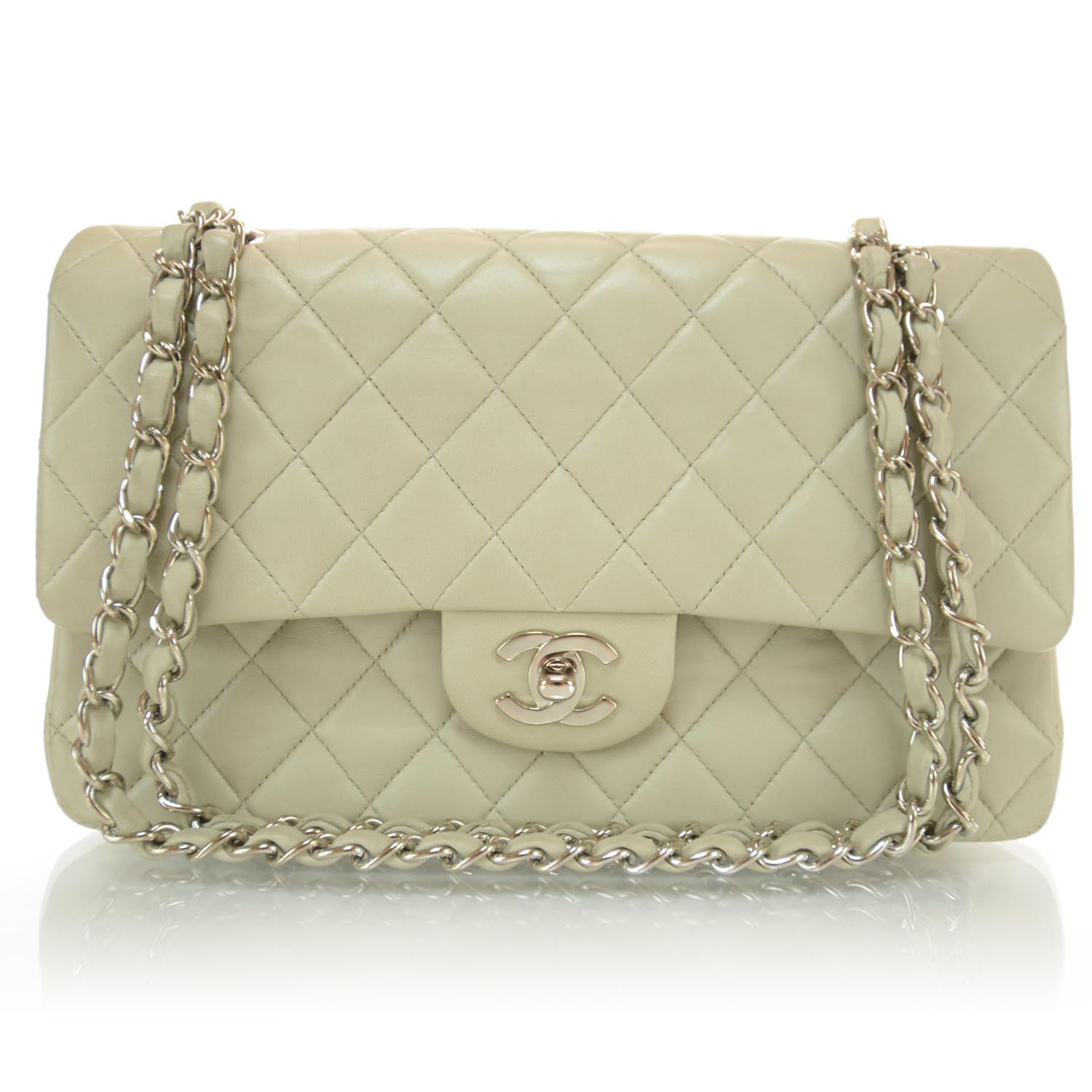 Chanel Lambskin Medium Double Flap Light Gray 1 of 10