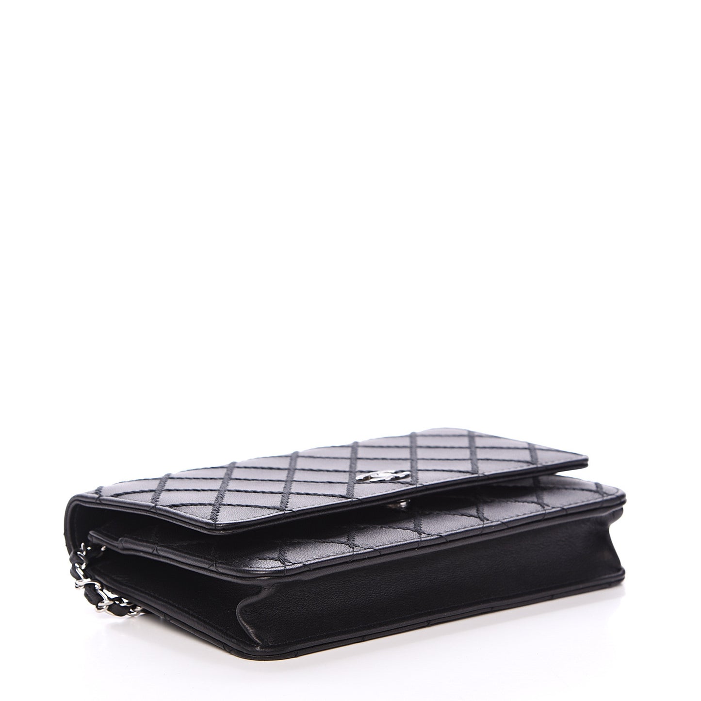 Calfskin Whipstitch Wallet On Chain WOC Black