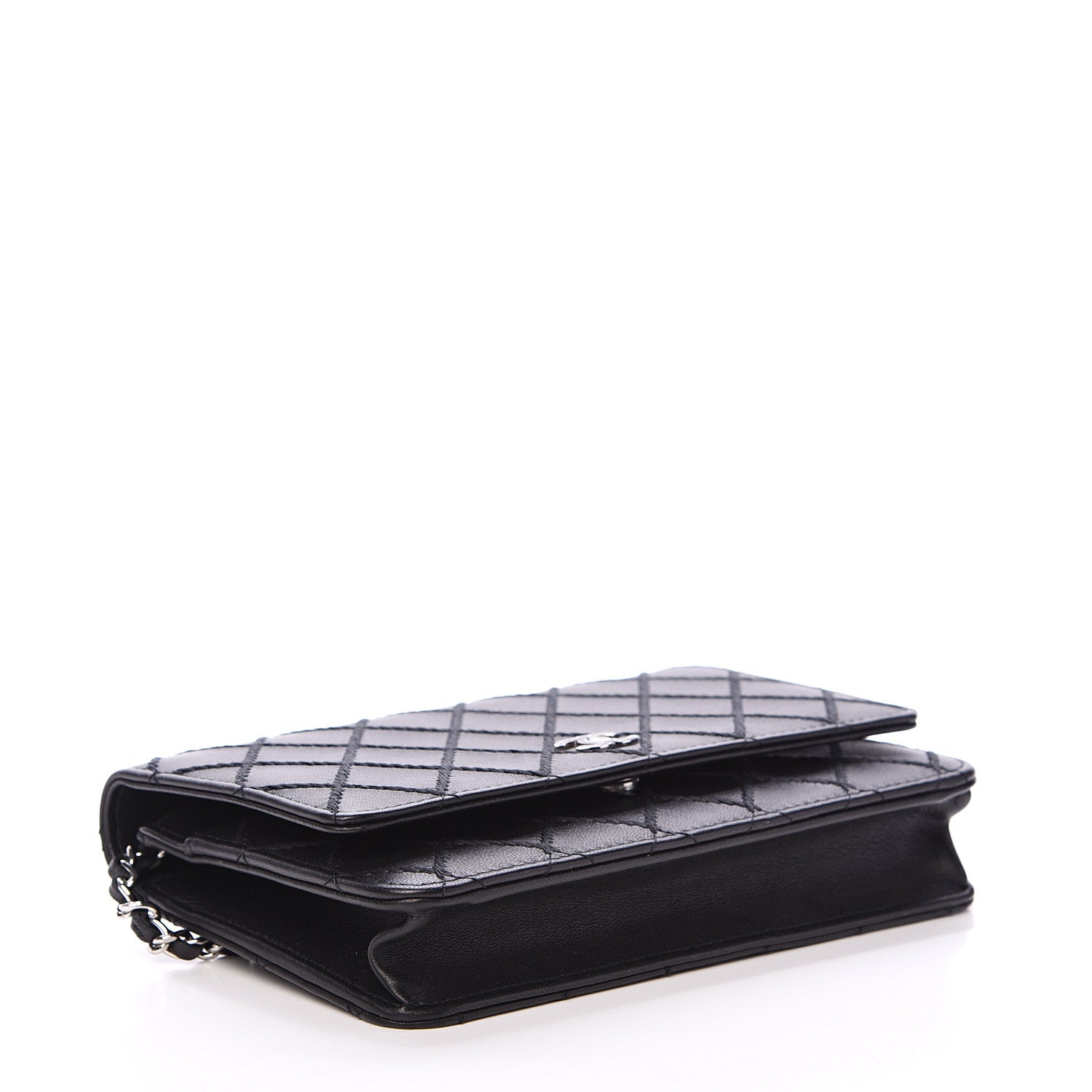Chanel Calfskin Whipstitch Wallet On Chain WOC Black 3 of 11