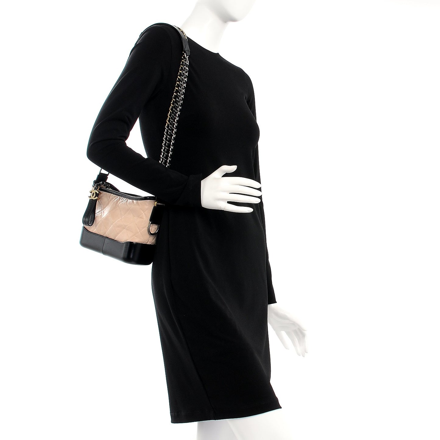 Aged Calfskin Quilted Small Gabrielle Hobo Beige Black