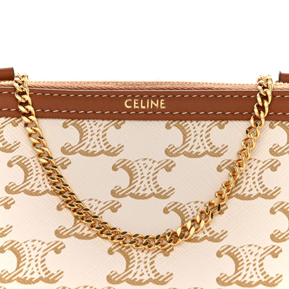 Celine Lambskin Triomphe Canvas Clutch With Chain White Tan 8 of 12