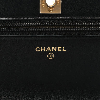 Chanel Lambskin Quilted CC Pearl Crush Wallet on Chain WOC Black 6 of 12
