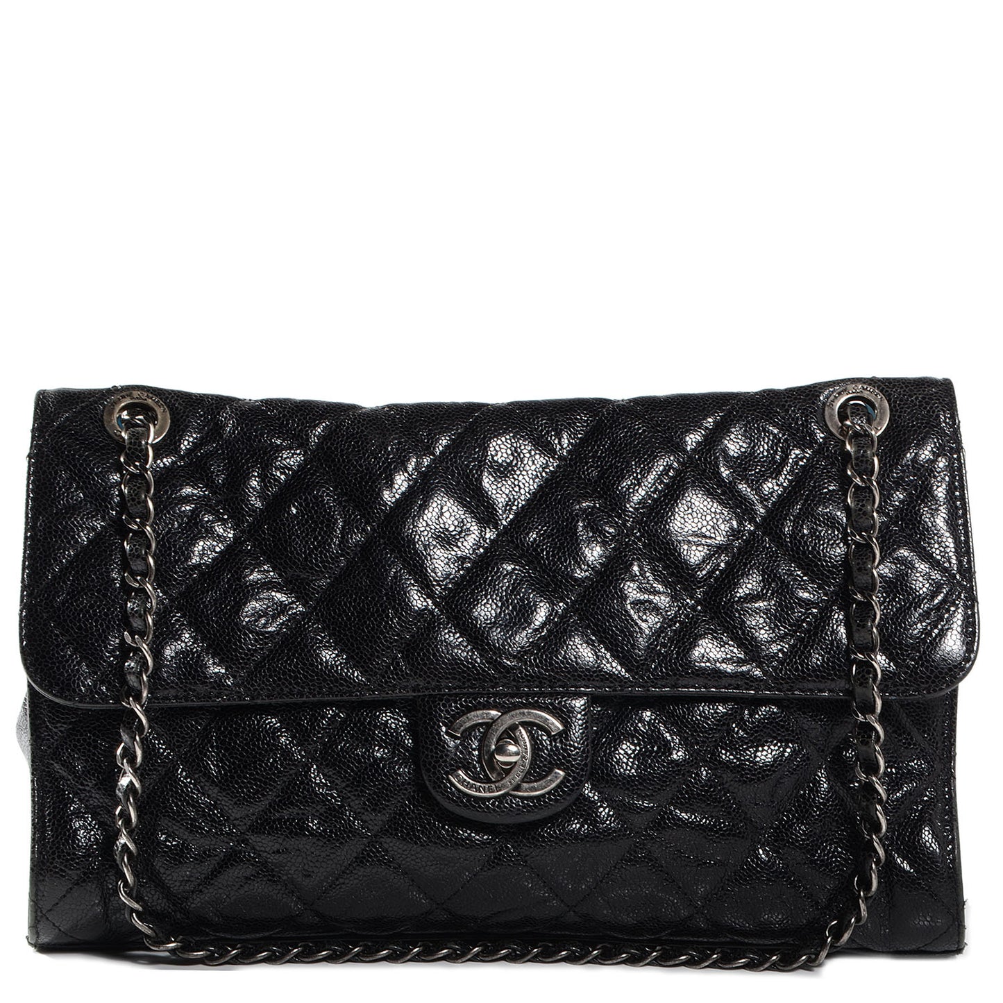 Crumpled Grained Calfskin CC Crave Jumbo Flap Black