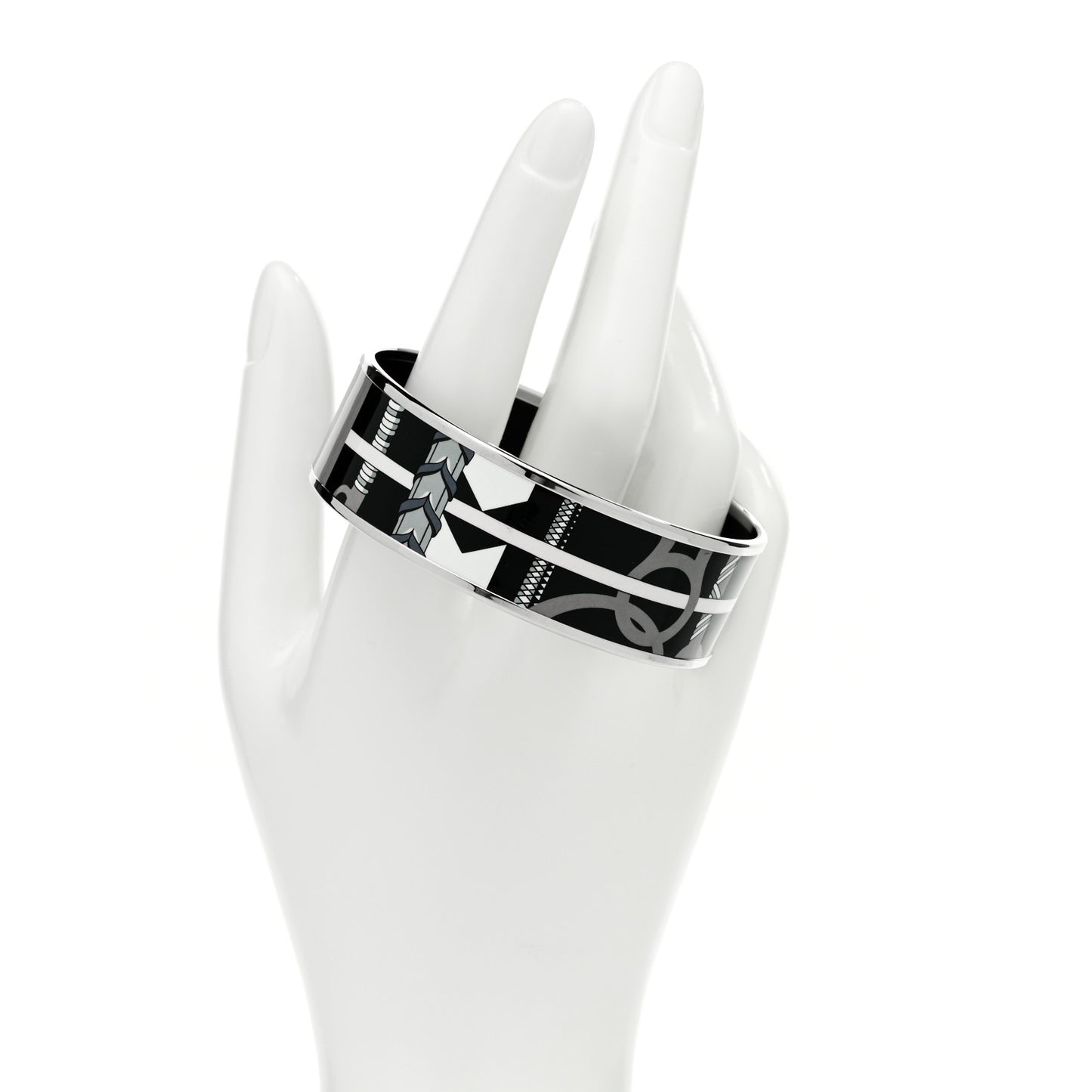 Enamel Printed Panoplie Equestre Wide Bracelet 70 Faux Gris