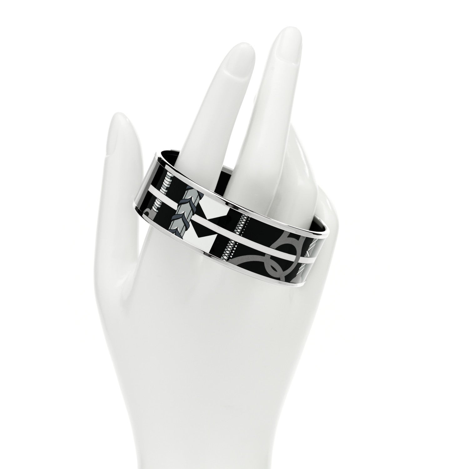 Hermes Enamel Printed Panoplie Equestre Wide Bracelet 70 Faux Gris 2 of 4