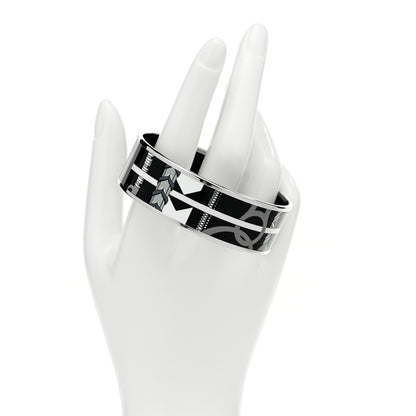 Hermes Enamel Printed Panoplie Equestre Wide Bracelet 70 Faux Gris 2 of 4
