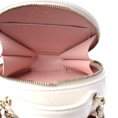 Chanel Lambskin Quilted Round Handle With Care Vanity With Chain White 5 of 10